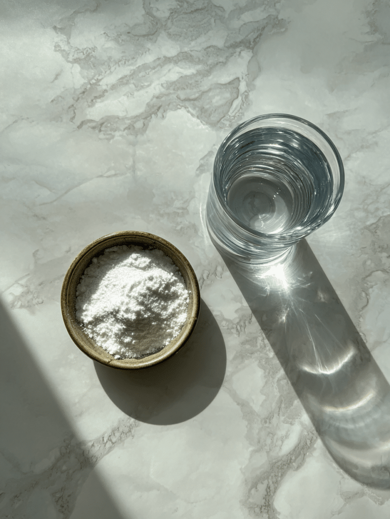 ingredients for Dr oz baking soda trick including baking soda and water