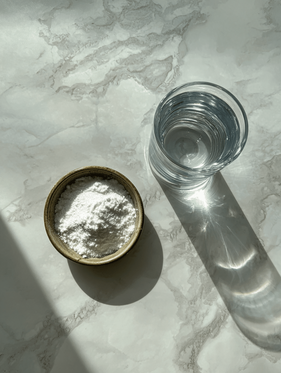 ingredients for Dr oz baking soda trick including baking soda and water