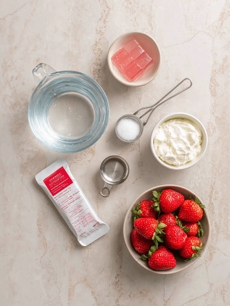 Ingredients for Dr Oz gelatin recipe with pink gelatin mix