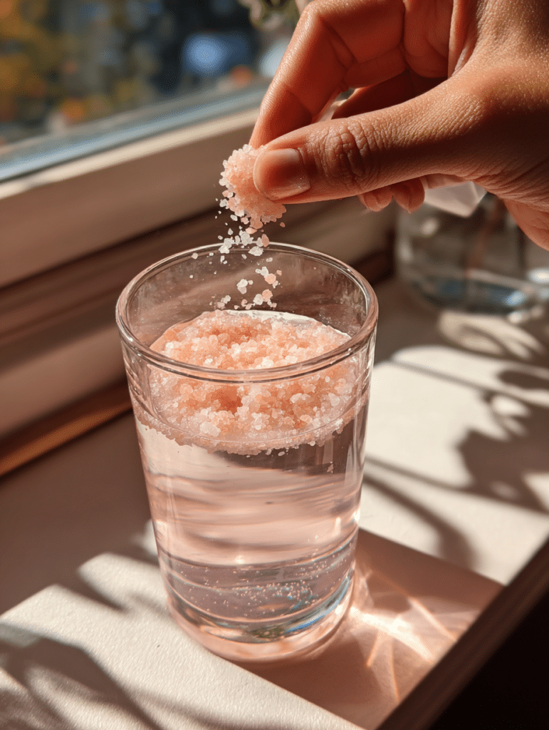 adding pink salt to water for himalayan salt trick