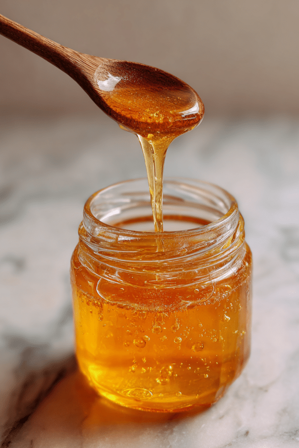 honey trick recipe with raw honey jar and spoon