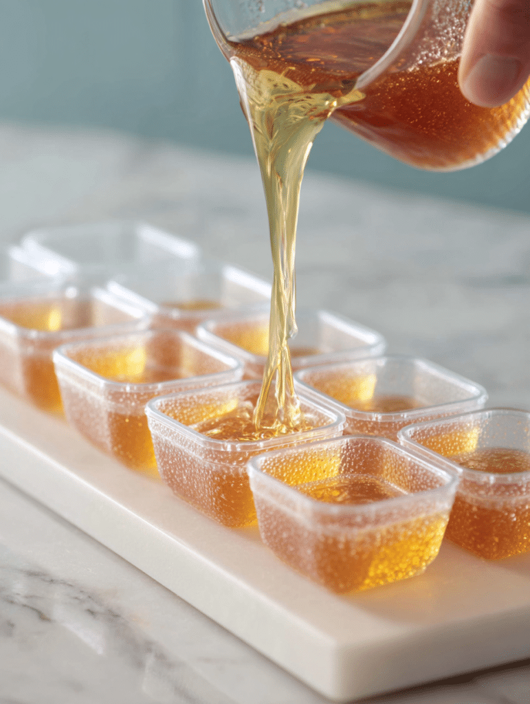 pouring Jillian Michaels gelatin gummies into molds