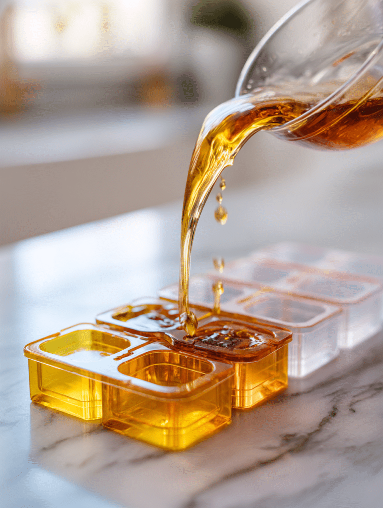 pouring Jillian Michaels gelatin gummies into molds