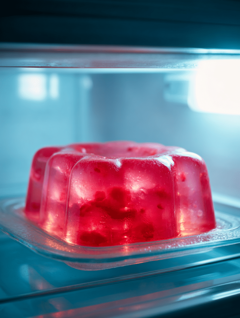 pink gelatin recipe setting in fridge