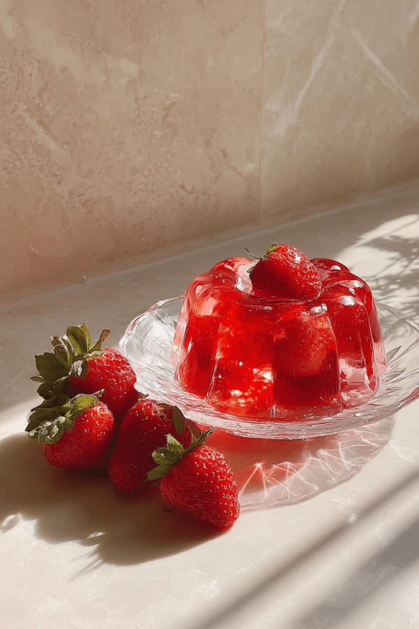 pink gelatin weight loss recipe in glass bowl