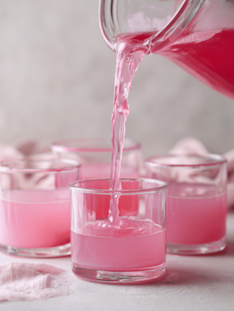 pouring pink gelatin weight loss recipe into container