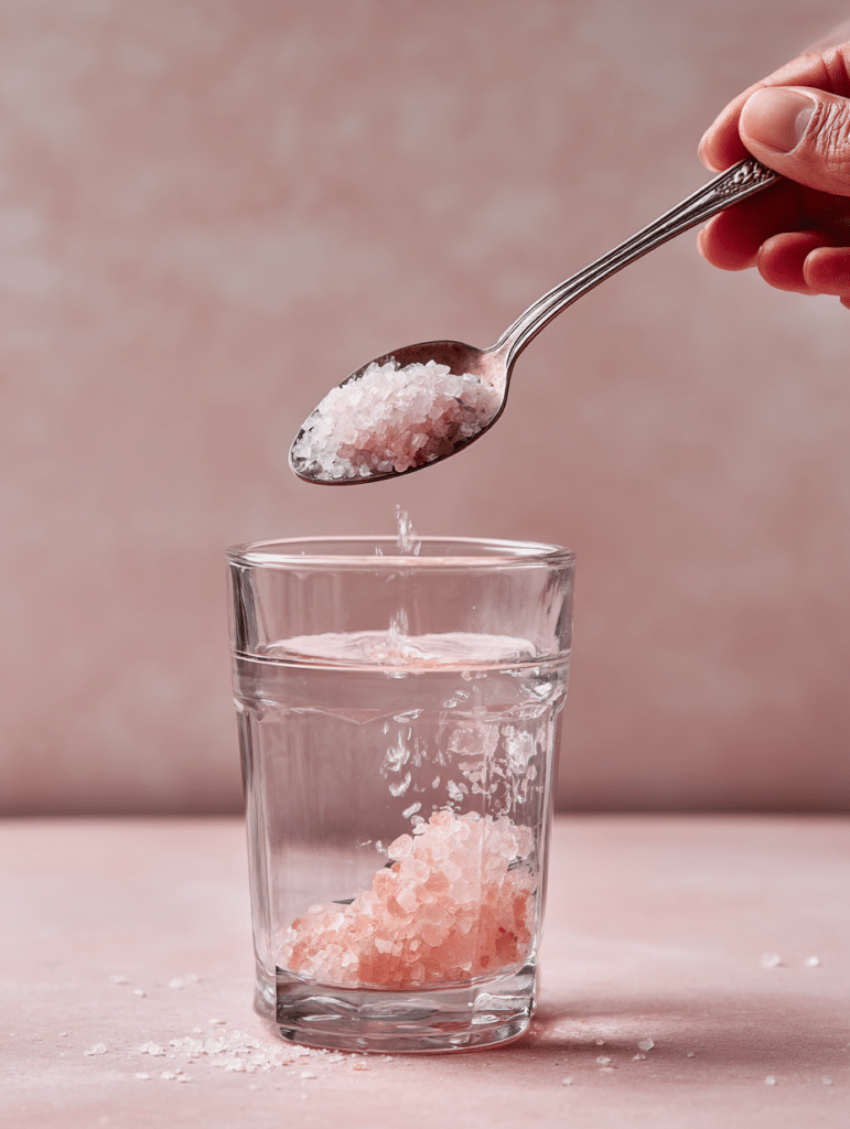 mixing pink salt diet drink in glass