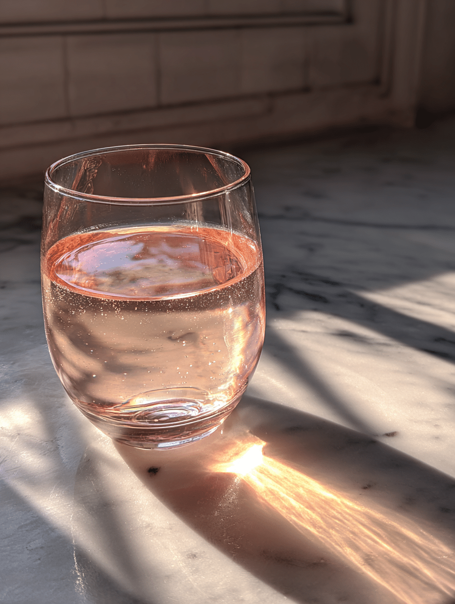 pink salt diet drink in glass with Himalayan salt
