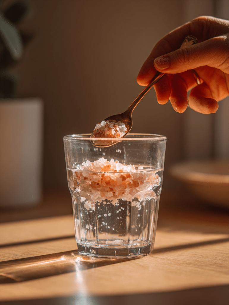 mixing pink salt drink for neuropathy in a glass
