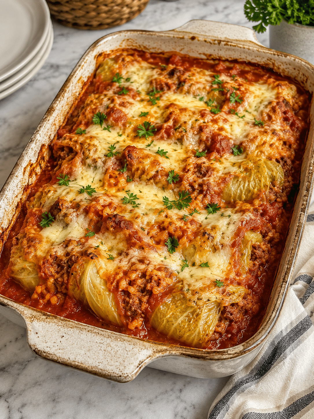 cabbage roll casserole fresh from the oven