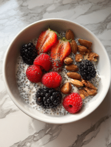 chia seeds in yogurt healthy breakfast bowl