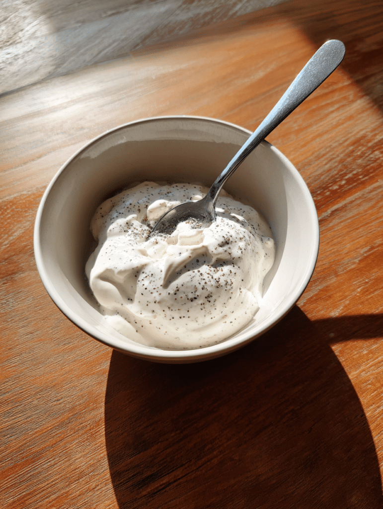 mixing chia seeds in yogurt step