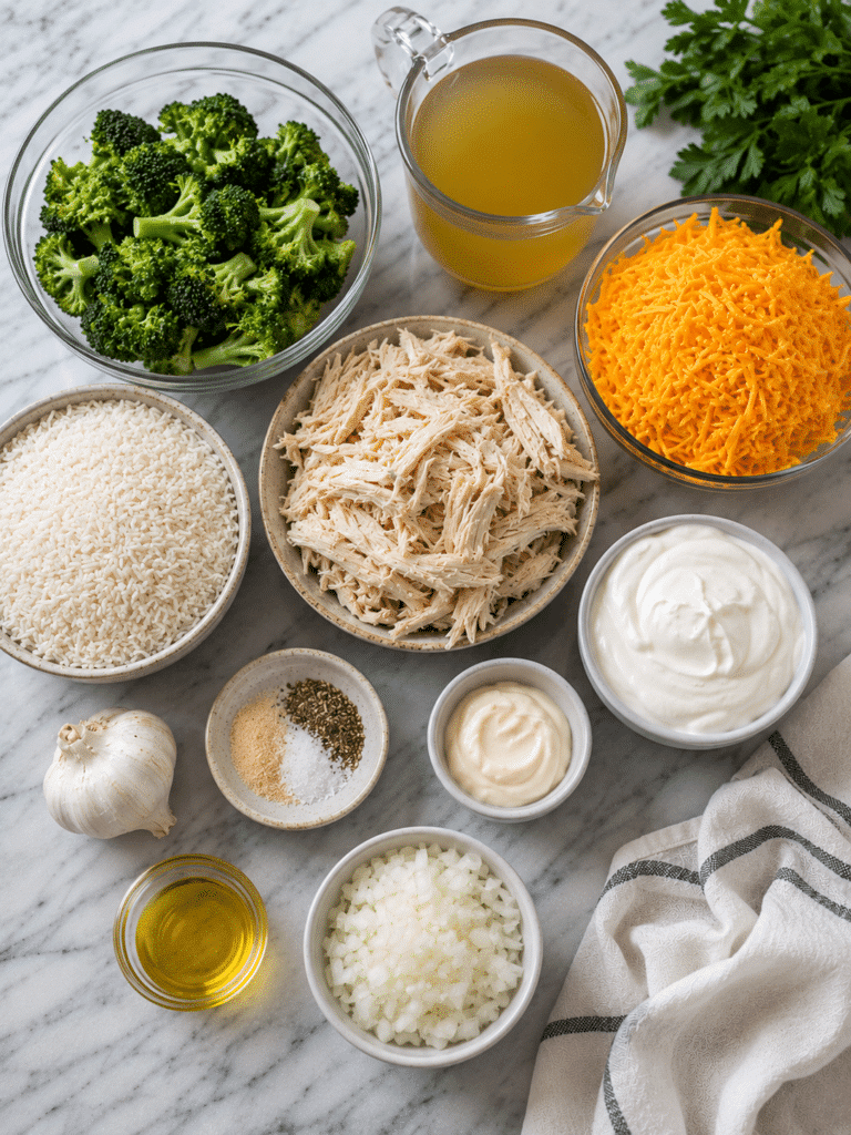 ingredients for chicken broccoli rice casserole recipe