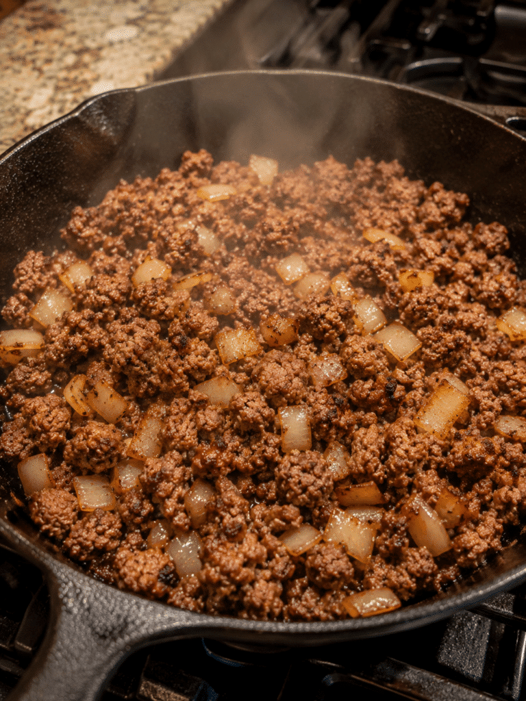 Ground beef cooking for tater tot casserole