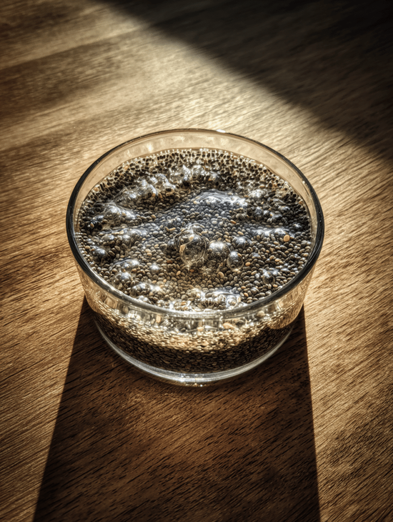 soaking chia seeds for coffee preparation