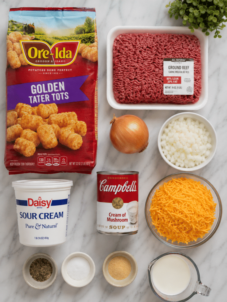 Ingredients for homemade tater tot casserole
