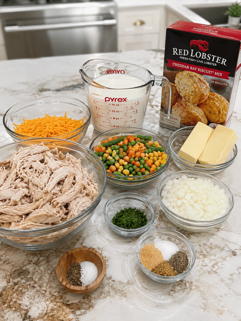 Ingredients for cheddar bay biscuit casserole recipe