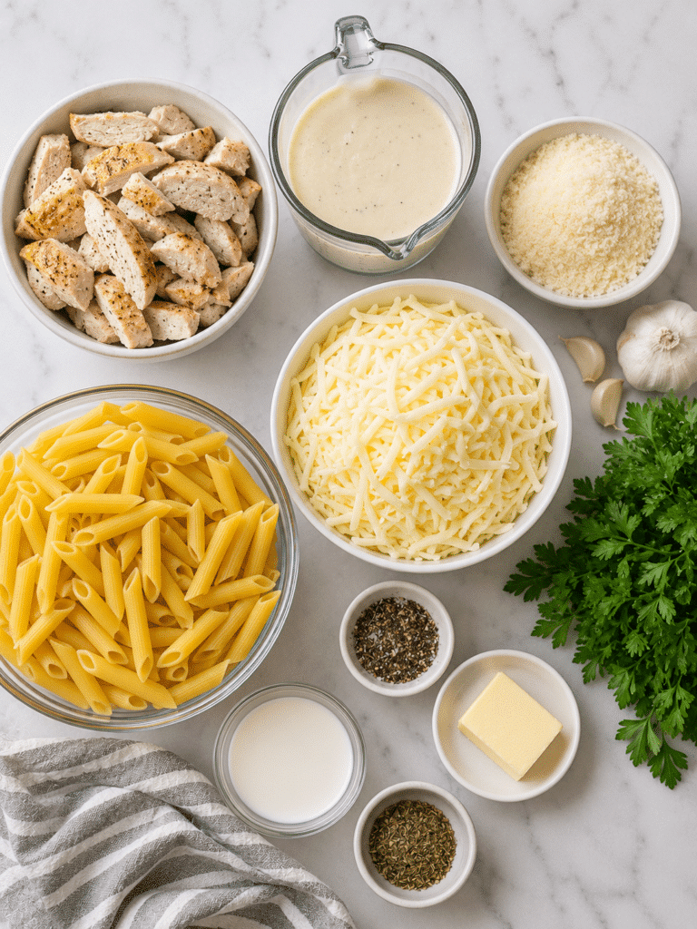 Ingredients for Chicken Alfredo Casserole recipe