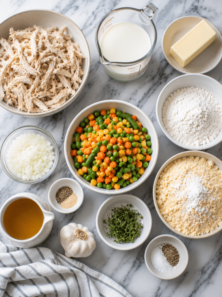 Ingredients for chicken cobbler casserole recipe