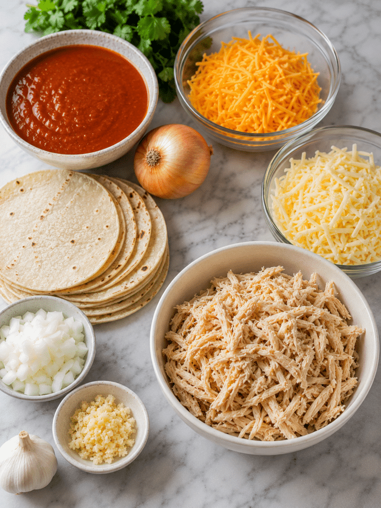Ingredients for chicken enchiladas casserole recipe