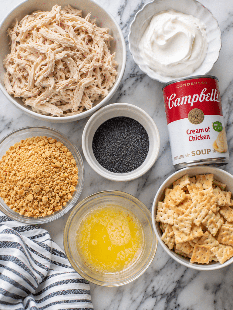 Ingredients for poppy seed chicken casserole recipe