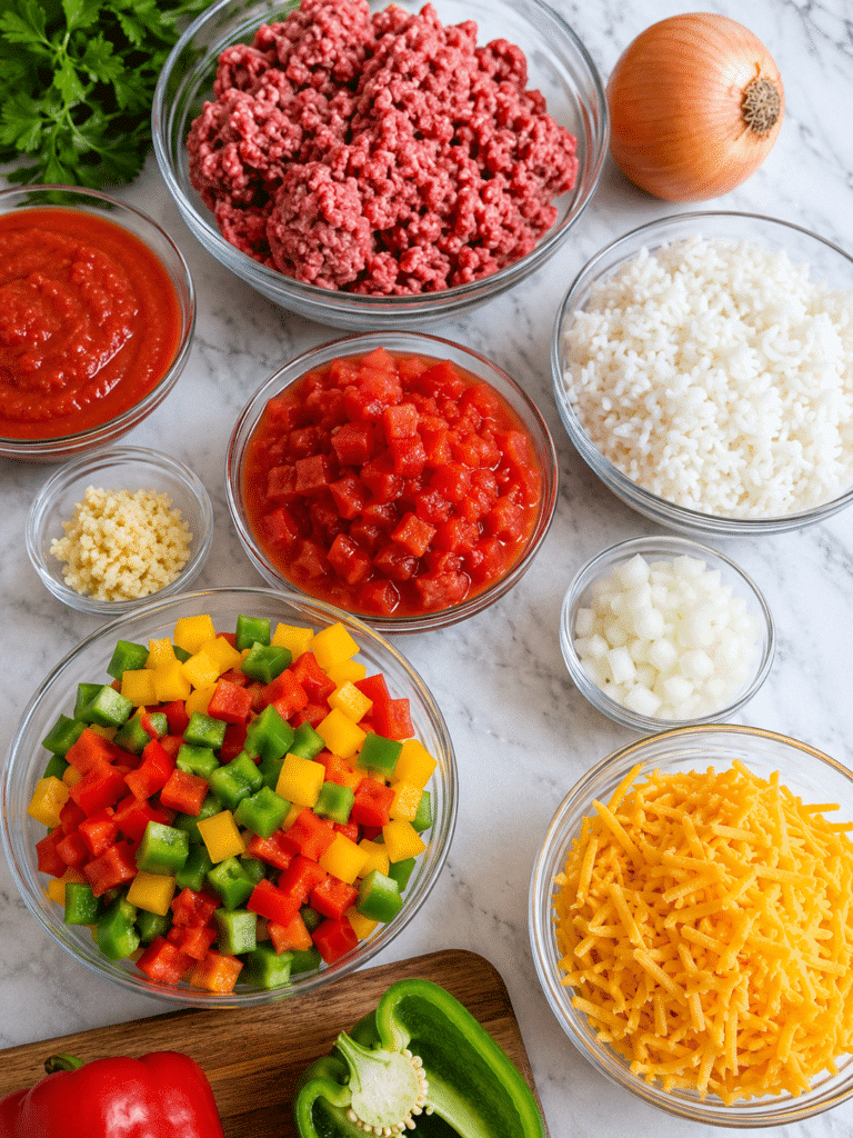 Ingredients for stuffed pepper casserole recipe