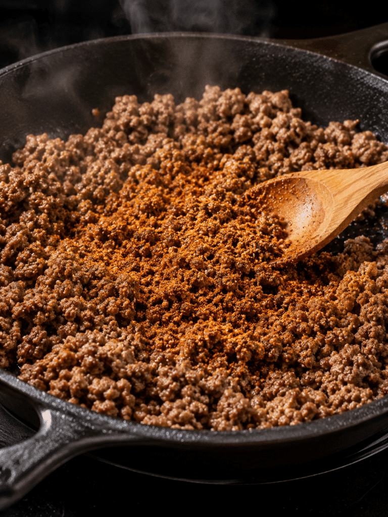 Browning beef for taco rice casserole recipe